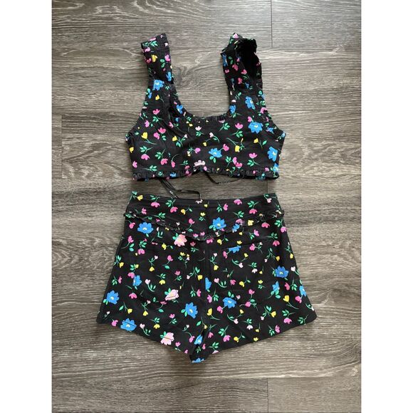 NWT For Love & Lemons Robin Black Floral Tank & Shorts Set Size Small - Picture 5 of 8